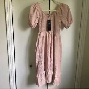 Mikarose Blush Puff Sleeve Midi Dress S Balletcore Garden Party Feminine